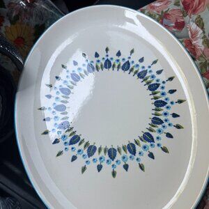 Vintage Mid Century Modern Blue Flower & Leaf Porcelain Serving Platte